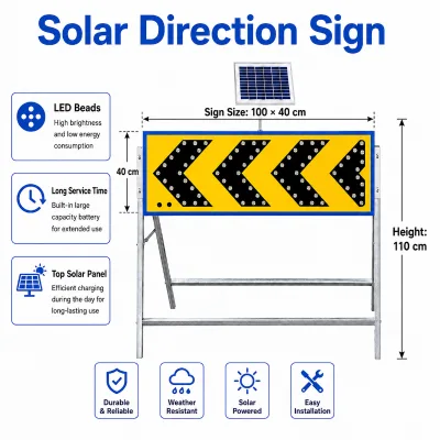 Solar LED Traffic Arrow Board Waterproof Directional Warning Sign Aluminum ABS PC Stand High Intensity Prismatic Road