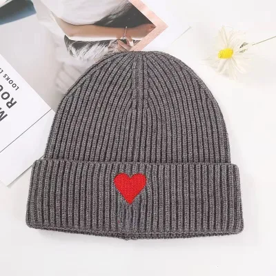 Fall/Winter High Quality Cold Weather Beanie for Men Women Heart-Aheartniche Embroidered Cuff Knitting Hat LMOQ Minimum Quantity