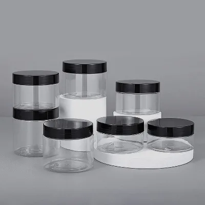 8 oz PCR Pet Spice Storage Jar Clear Black Plastic Powder Cosmetic Container Different Capacities Cream Lotion-Manufactured