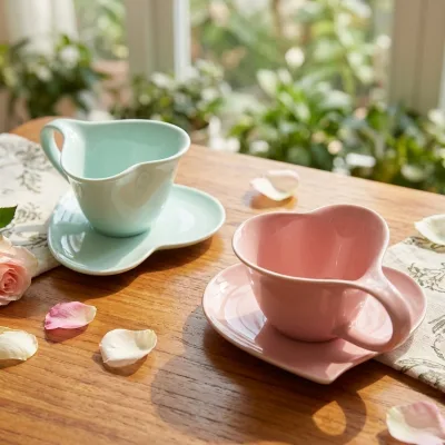 Cheap Heart Shaped Ceramic Tea Cup with Saucer