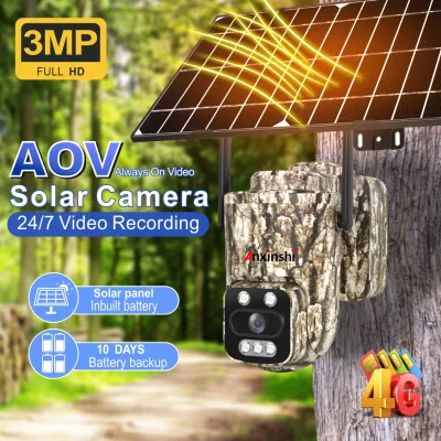 3MP Solar Battery 24/7 Reccording AOV 4G SIM Lte Camera for Hunting Outdoor Use