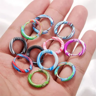 Gradient Coloful 12mm Stainless Steel Circle Huggie Hoop Earring Minimalist Waterproof for Women Fashion Jewelry