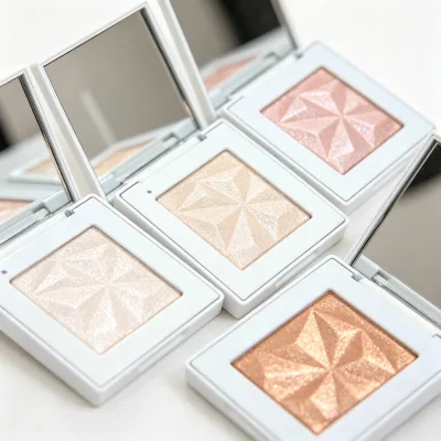 Pressed Highlighter Powder 4 Colors Diamond Faceted Shimmer Compact with Mirror Talc Free Vegan All Skin Tones Shimmer Compact