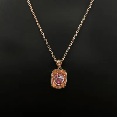 New Senior Vintage Jewelry Fashion High-grade Oval pink Gemstone square Pendant Necklace Women's Jewelry