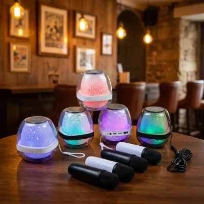 Hot Sell Portable Transparent LED Hifi 3D Sound Mini Indoor Wireless Mic RGB Lighting Outdoor BT Wireless Speaker