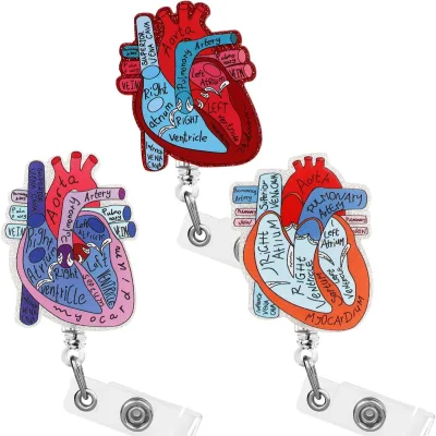 Hot Sale Fashion Heart Acrylic Easy Snap Id Badge Holder Doctor Nurse Retractable Clip Badge Rolls Id Card Holder Buckle