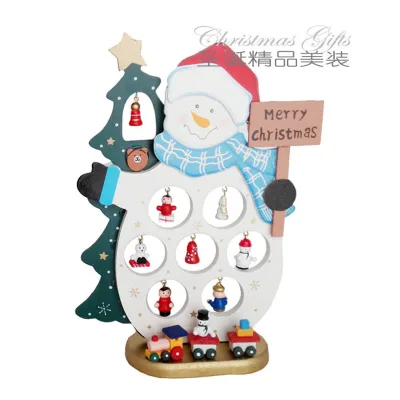 Christmas Decorations Wooden Santa Claus Snowman Ornaments - Gift Items for Children Holiday Presents Desktop Ornament