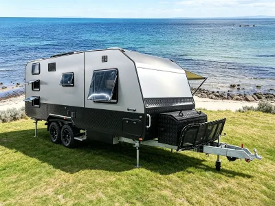 22FT Family Camper Trailer with Triple Bunks Full Ensuite and Outdoor Kitchen