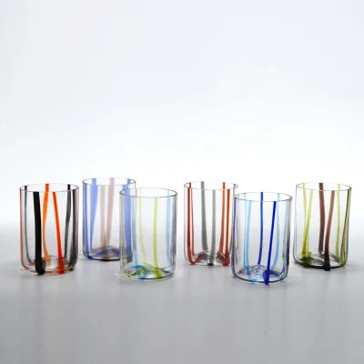 Italy Aesthetic Mass Multi Colored Shaded Stripes Murano Tirache  Glass Tumbler