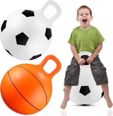 Jumping Hopper Bounce Balls with Handles for Kids 18'' Soccer Basketball Style Exercise Bouncy Ball