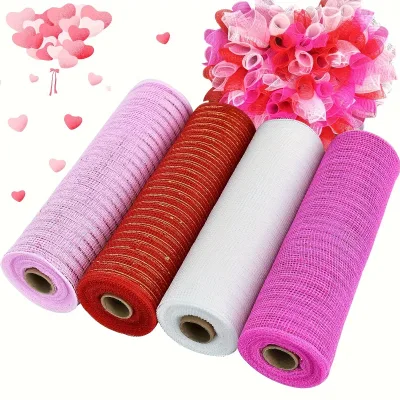 Wreath Supplies Front Door Wreath Crafts Tree Decor Christmas NewYears Valentine's Day Decoration Decorative Mesh Ribbon Rolls