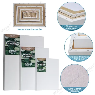 SINOART Art Supplies Stretched Canvas Set Wooden Frame Pure Cotton Nested Value Lienzo Set for Painting