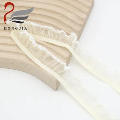 Hot Sale 20mm Pleated Transparent Elastic Band Lace Webbing Price Custom Garment Lace Elastic Belt