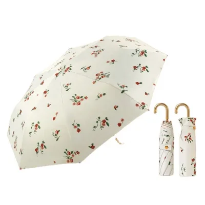 Lightweight 3-Fold Aluminum Manual Umbrella for Adults Classic Design J-Hook Handle Pongee 190t Material Compact Folding
