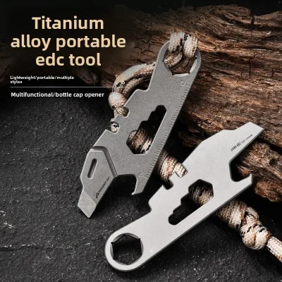Titanium Alloy Mini EDC Pry Bar with Ruler Wrench Bottle Opener Multi Function Outdoor Camping Pocket Tool