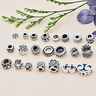 Fine Jewelry Multistyle S925 Sterling Silver Bead Retro Hollow Flower Round Charm Position Beads for DIY Jewelry Accessories