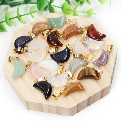 Natural Quartz Crystal Moon Pendant Gold Bail Crystal Necklace Moon Stone Pendants for Jewelry Making