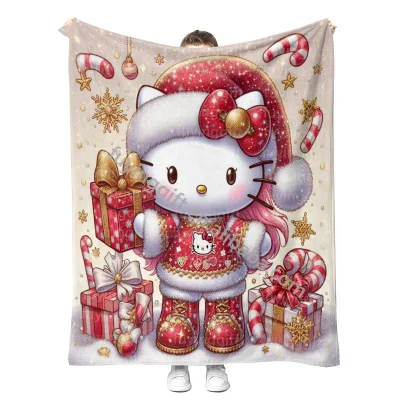 2025 Polyester Customize Printed Throw Blankets Christmas Cartoon Kawaii Kitty Outdoor Travel Bed Sofa Throw Blankets
