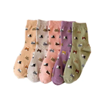 Ladies Cute Cats Print Cotton Socks for Cat Lovers