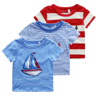Baby Short Sleeve Sailing Style Cotton Round Neck T-shirt In High Quality