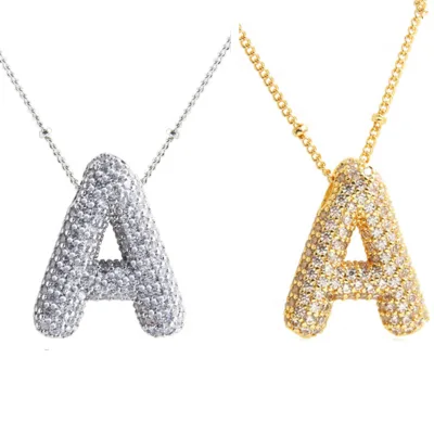Copper Metal Alphabet Necklace Microinset Zircon Balloon Letter Pendant Necklace English Letters Necklace