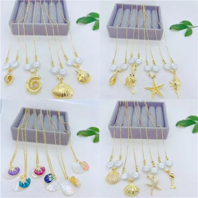 CH-CKN0884 Clear cz starfish/shell shaped pendant Necklace,Summer styles plating pendant Necklace,Handmade cz jewelry wholesale