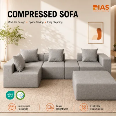 Modern L Shape Modular Extendable Foldable Sectional Sofa Set Vacuum Compressed Foam Apartment Park Living Room Home Furniture