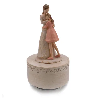 Hand-Painted Resin Mother Baby Music Box Rotating Modern Design Eco-Friendly Hand-Cranked Mothers Day Gift Home Decor