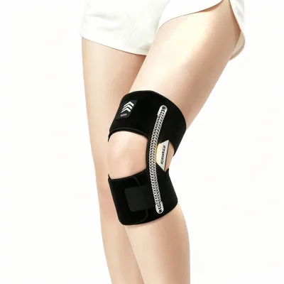 Open-style Spring-Supported Adjustable Compression Knee Support Hook Loop Closure Unisex 100% Polyester for Hiking Running