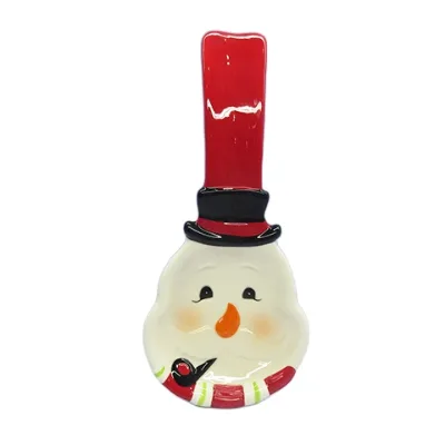 Custom Ceramic New Christmas Decor Ceramic Snowman Cooking Spoon Rest Holder and Spatula Rest Unique Kitchen Utensil Holder