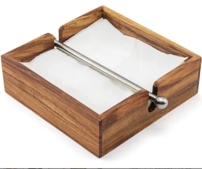 Bamboo Napkin Rack with Square Wooden Napkin Box Kitchen Dining Table Countertop Guest Towel Holder