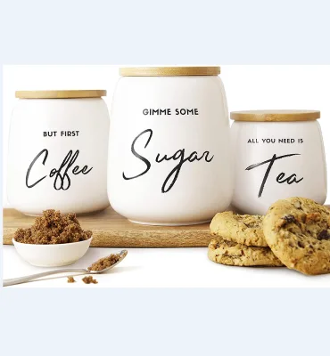 Airtight Kitchen Canister Set Kitchen Counter Coffee Bar Coffee Tea Sugar Ceramic Canister Set with Airtight Bamboo Lidsrs Boxes