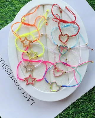 handmade enamel plated heart charms thread bracelet star charms rope woven adjustable bracelet