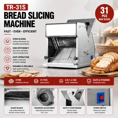 TR-31S Commercial Bread Slicer Machine Stainless Steel Bread Cutting Machine 27/31/37 Slices Customized Bakery Equipment