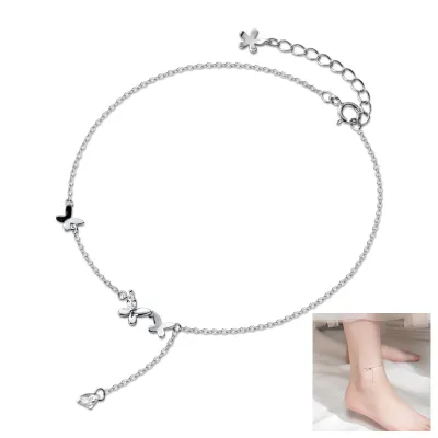 925 Sterling Silver Bracelets for Women Cute Sweet Charm Anklet Adjustable Chain Gift for Teen Girls Women