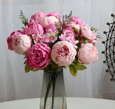 European Style Vintage Artificial Peony Silk Flower Real Touch Large Peony Bouquet