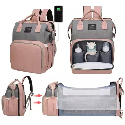 Hot Sale Mosquito Net Custom Mommy Backpack Bags Waterproof Large Folding Insulated Baby Diaper Bags with Changing Station