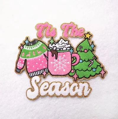 Wholesale Customized Chenille Glitter Patch Colorful Sequins Iron on Sequin Chenille Patches for Garment Hats Bags and Shoes
