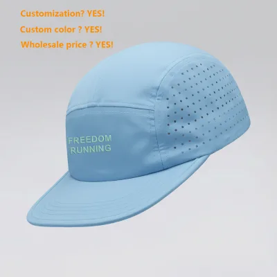 Wholesale Multi Panel Unstructured Camper Cap Breathable Laser Cut Perforated Waterproof Fabric Custom Logo Lightweight