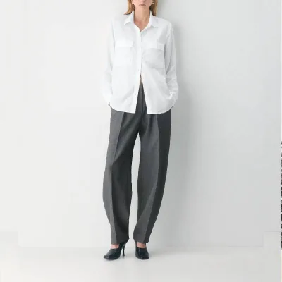 High Quality Custom Casual Woven White Cotton Oversized Button-Down Shirt with Chest Pockets for Women