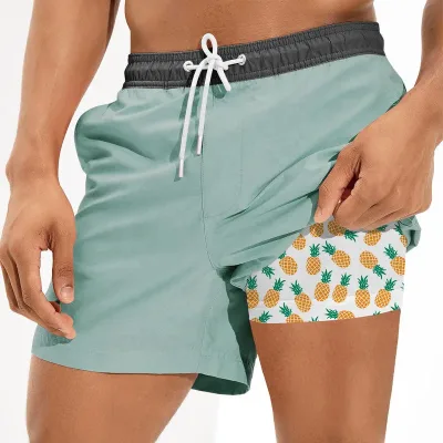 Custom 5 Inch Inseam 2 in 1 Shorts De Hombre Boardshorts 4 Way Stretch 2 In1 Gym Running Swimming Shorts for Men