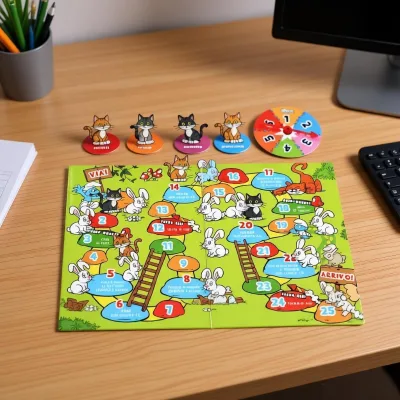 Interactive Snake Ladder Game Board Colorful Cartoon Printed for Family Party Kids Birthday Gathering Fun Educational Play Set