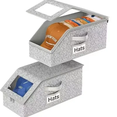 Large Capacity Stackable Baseball Hat Storage Box Dustproof Zipper Box for Organizing Storage