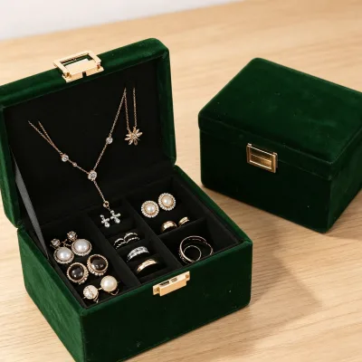 Large Capacity Multi-layer Square Jewelry Box YM-017 Velvet PU Material 2 Compartments + 8 Ring Slots + Removable Grid Organizer