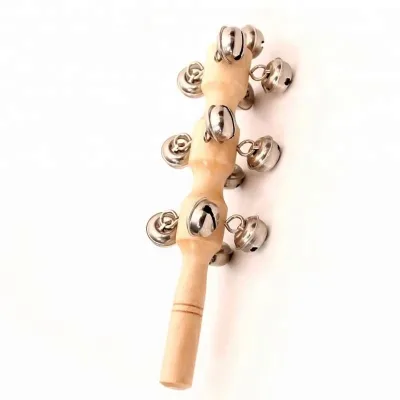 Professional Orff Sleigh Bell Stick Percussion Instrument Birch Wood Metal Handle 13 Bells Thickened Rattle Stick Music