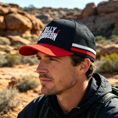 Wholesale Color Block Mesh Baseball Cap Visor Hat Custom Bull Horn Letter 3d Embroidery Side Striped Country Trucker Hat