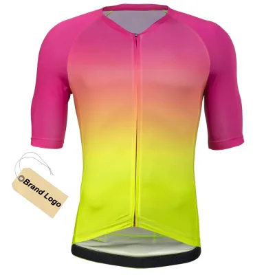 Custom Brand Logo Cyclist Wear 3+1 Back Cargo Pocket Men Short Sleeve Sublimation Gradient Cycling Jersey Shirt