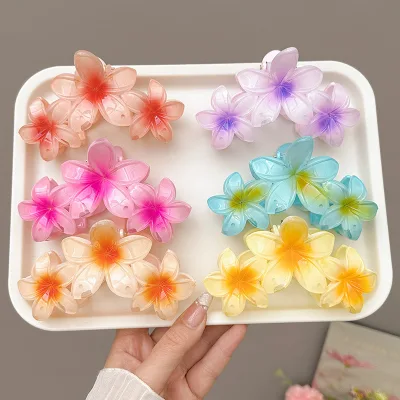 New Design Creative Plastic Hair Claw Color 3D Flower Plastic Hair Claw 11cm Frangipani Headwear for Women