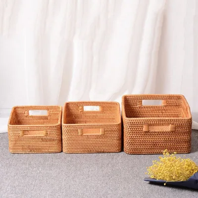 Hotsale Rattan Square Storage Basket Fruit Basket Decorative Basket Handmade