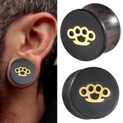Punk New Cat Paw Black Sandalwood Solid Waist Drum Ear Plugs Tunnel Gauge Stretching Expander 8-25MM Hiphop Ear Piercing Jewelry